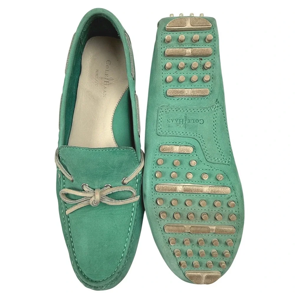 Cole Haan Nike Air Teal Green Leather Driving Loafers Shoes Mens 10B